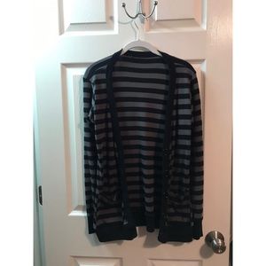 Black and gray striped cardigan.